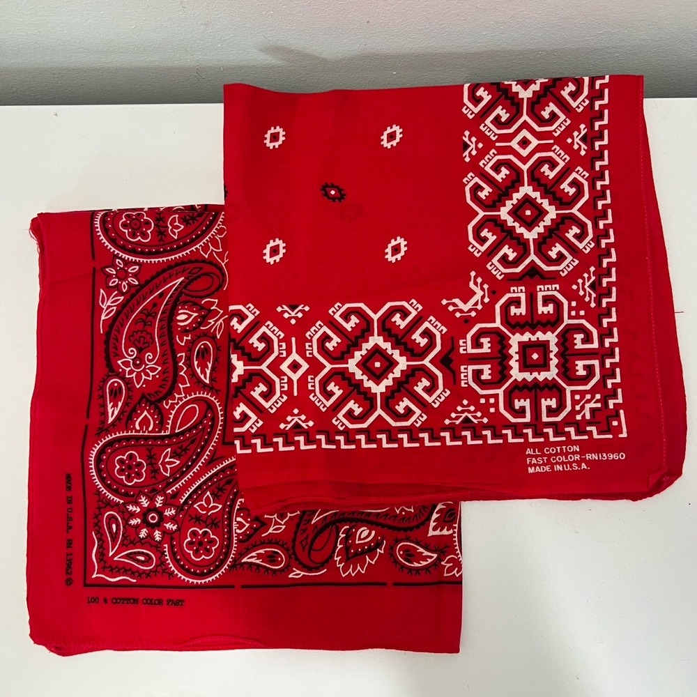 VTG Bandana 100% Cotton Fast Color RN 13960  & 13962 USA Aztec Paisley Lot (2)